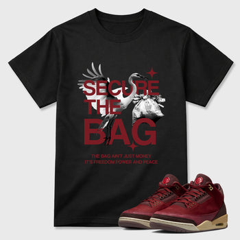 Secure The Bag Graphic T-Shirt sneaker match tee designed for the Air Jordan 3 Bin 23, featuring coordinated color options for a perfect streetwear match. Black 1 shirt.