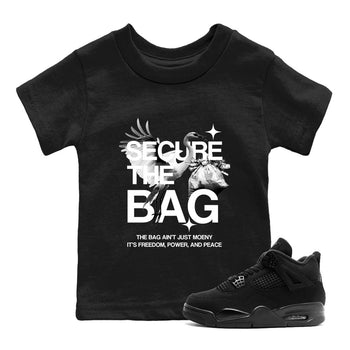 Sneaker match tees – Sneaker Tees To Match Air Jordan 4 Black Cat Shoes – Secure The Bag Kids T-Shirt Black 1