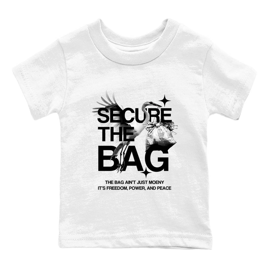 Sneaker match tees – Sneaker Tees To Match Air Jordan 4 Black Cat Shoes – Secure The Bag Kids T-Shirt White 2