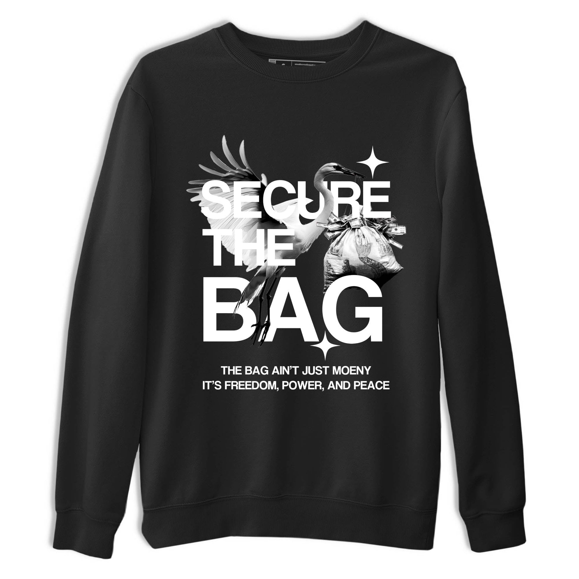 Sneaker Threads – Sneaker Tees To Match Air Jordan 4 Black Cat – Secure The Bag Graphic Tee Black 2. Perfect for Jordan releases 2025 colorways.