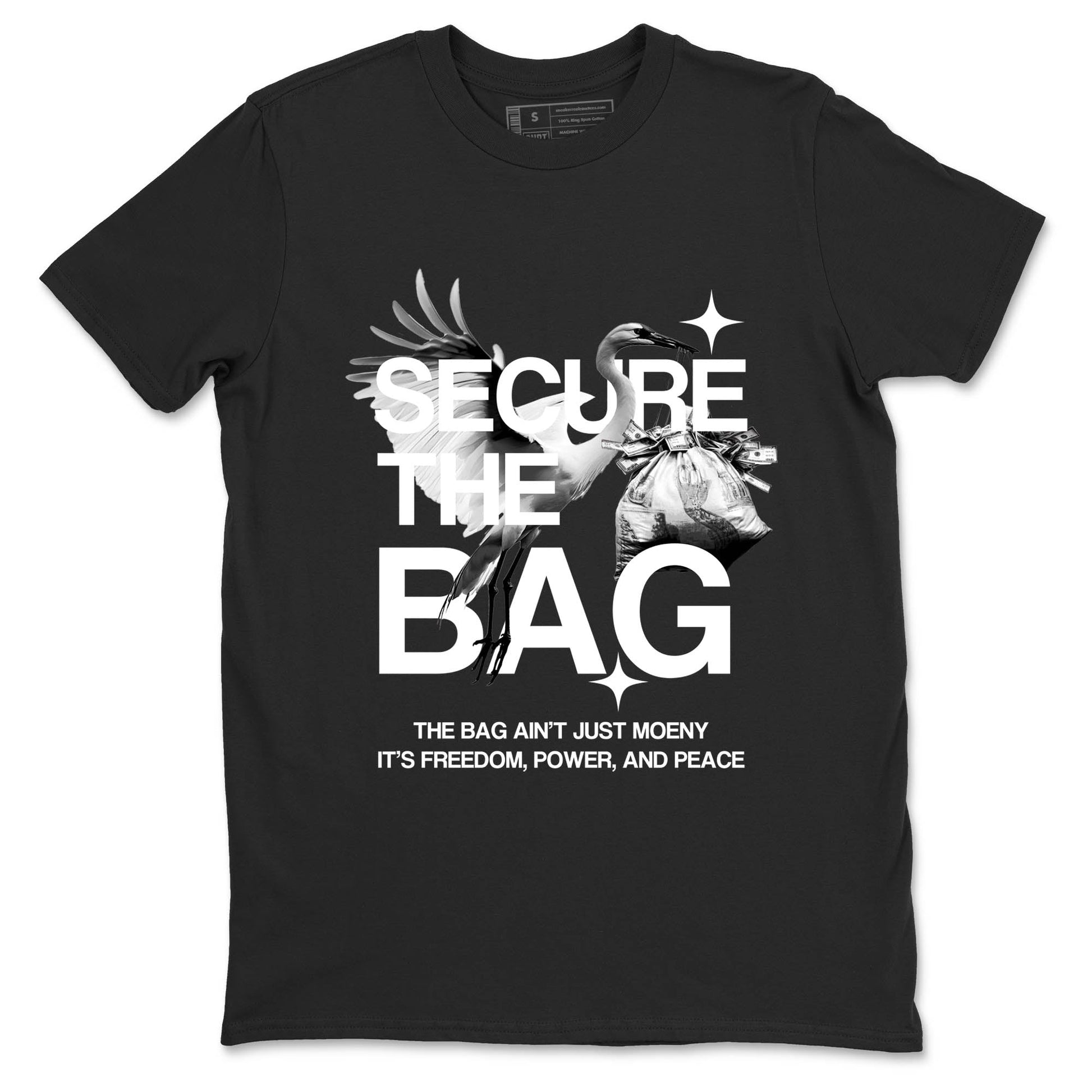 Sneaker Threads – Sneaker Tees To Match Air Jordan 4 Black Cat – Secure The Bag Graphic Tee Black 2. Perfect for Jordan releases 2025 colorways.
