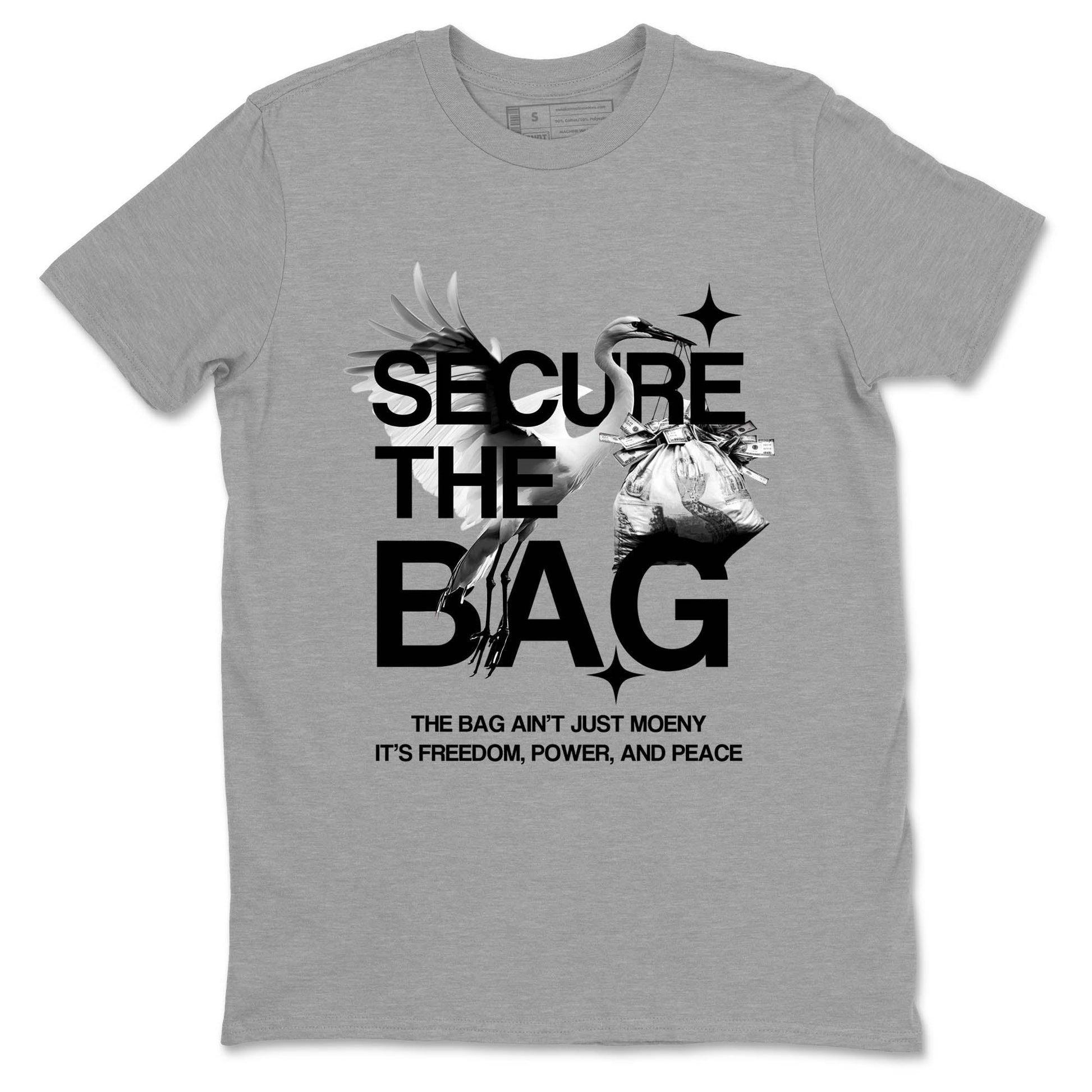Sneaker Threads – Sneaker Tees To Match Air Jordan 4 Black Cat – Secure The Bag Graphic Tee Heather Grey 2. Perfect for Jordan releases 2025 colorways.