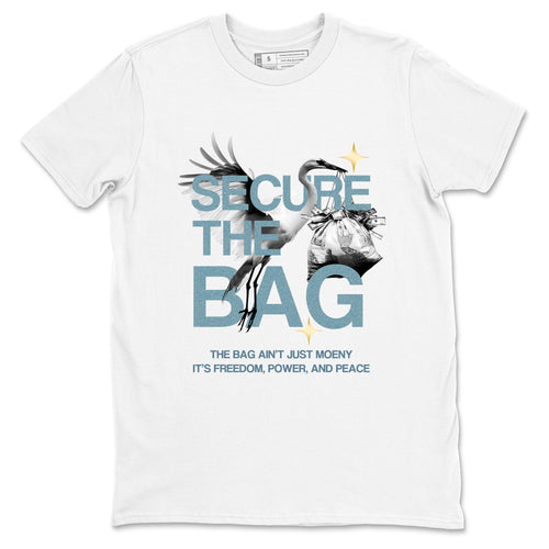 Sneaker match tees – Sneaker Tees To Match 4s Worn Blue Air Jordan 4 Denim Shoes – Secure The Bag Tee White 2
