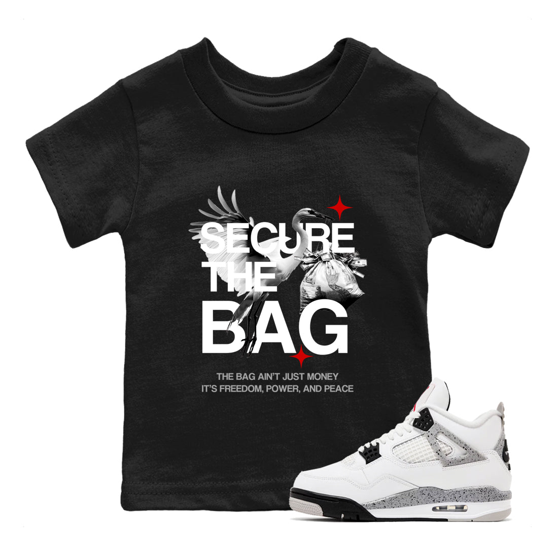 Secure The Bag SNRT Sneaker Tees Kids - Air Jordan 4 White Cement - SNRT Sneaker T-shirts