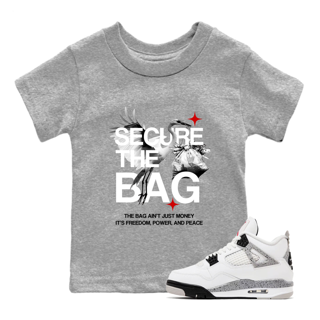 Secure The Bag SNRT Sneaker Tees Kids - Air Jordan 4 White Cement - SNRT Sneaker T-shirts