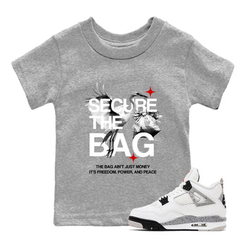 Secure The Bag SNRT Sneaker Tees Kids - Air Jordan 4 White Cement - SNRT Sneaker T-shirts