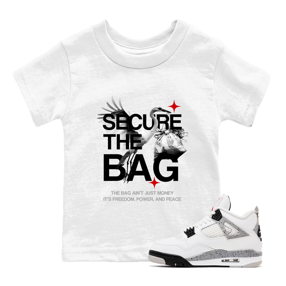 Secure The Bag SNRT Sneaker Tees Kids - Air Jordan 4 White Cement - SNRT Sneaker T-shirts