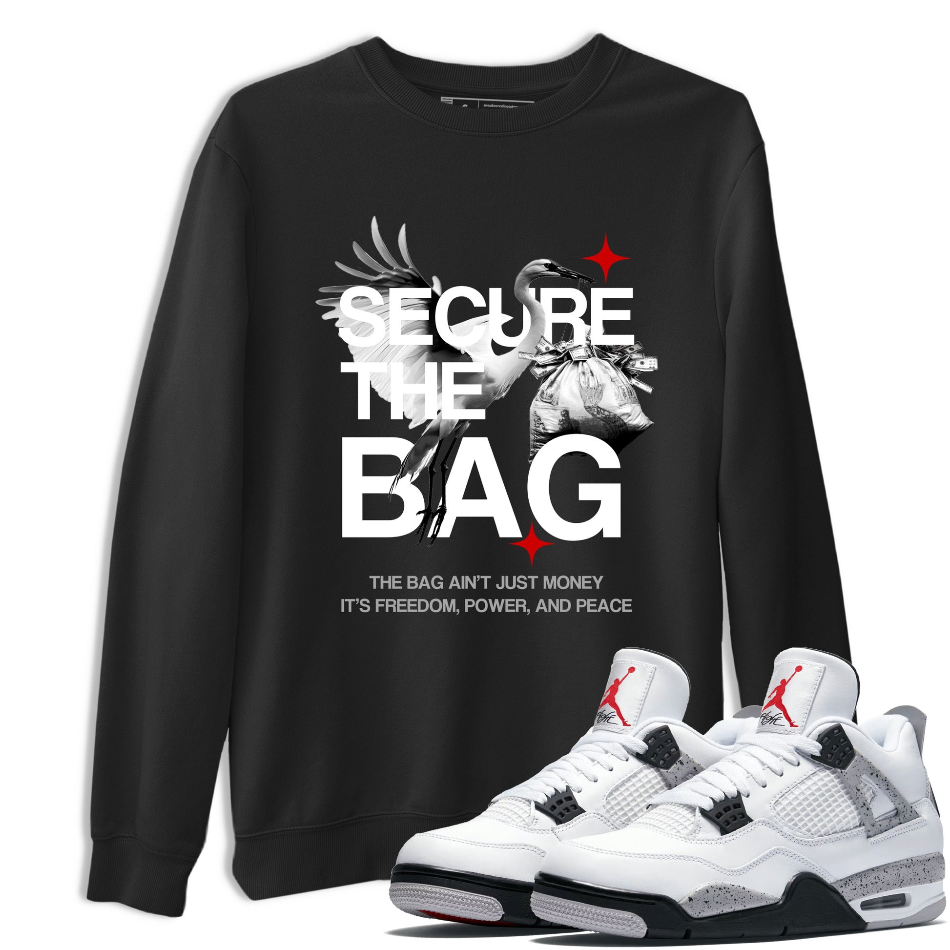 Secure The Bag SNRT Sneaker Tees - Air Jordan 4 White Cement - SNRT Sneaker T-shirts