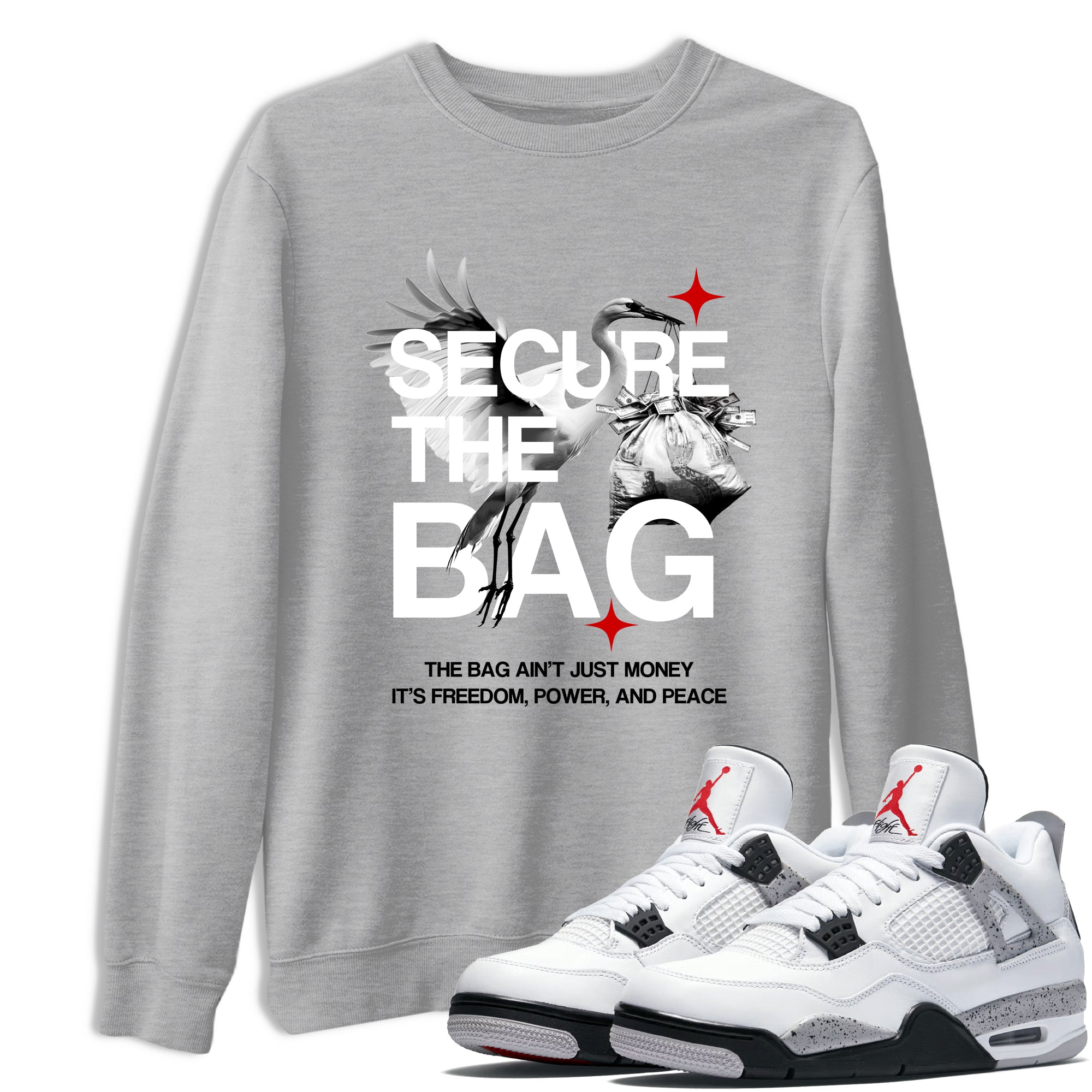 Secure The Bag SNRT Sneaker Tees - Air Jordan 4 White Cement - SNRT Sneaker T-shirts