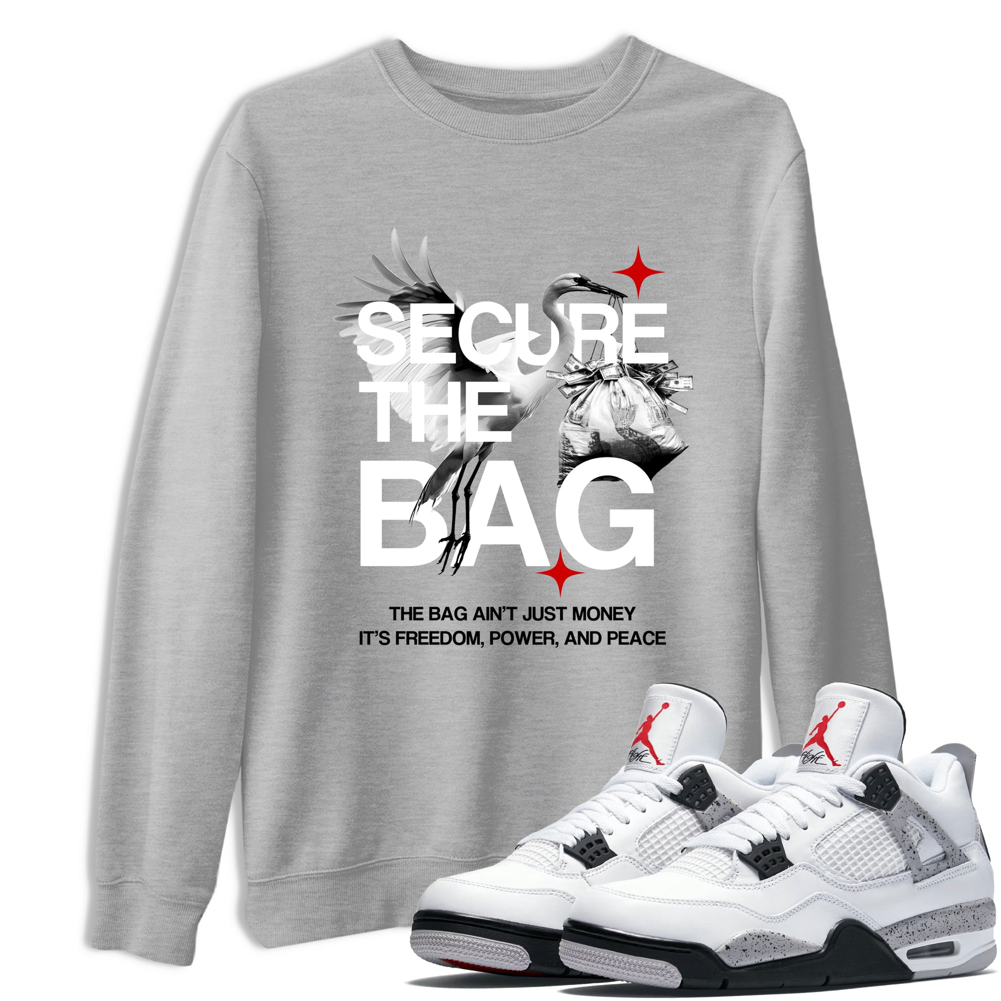 Secure The Bag SNRT Sneaker Tees - Air Jordan 4 White Cement - SNRT Sneaker T-shirts