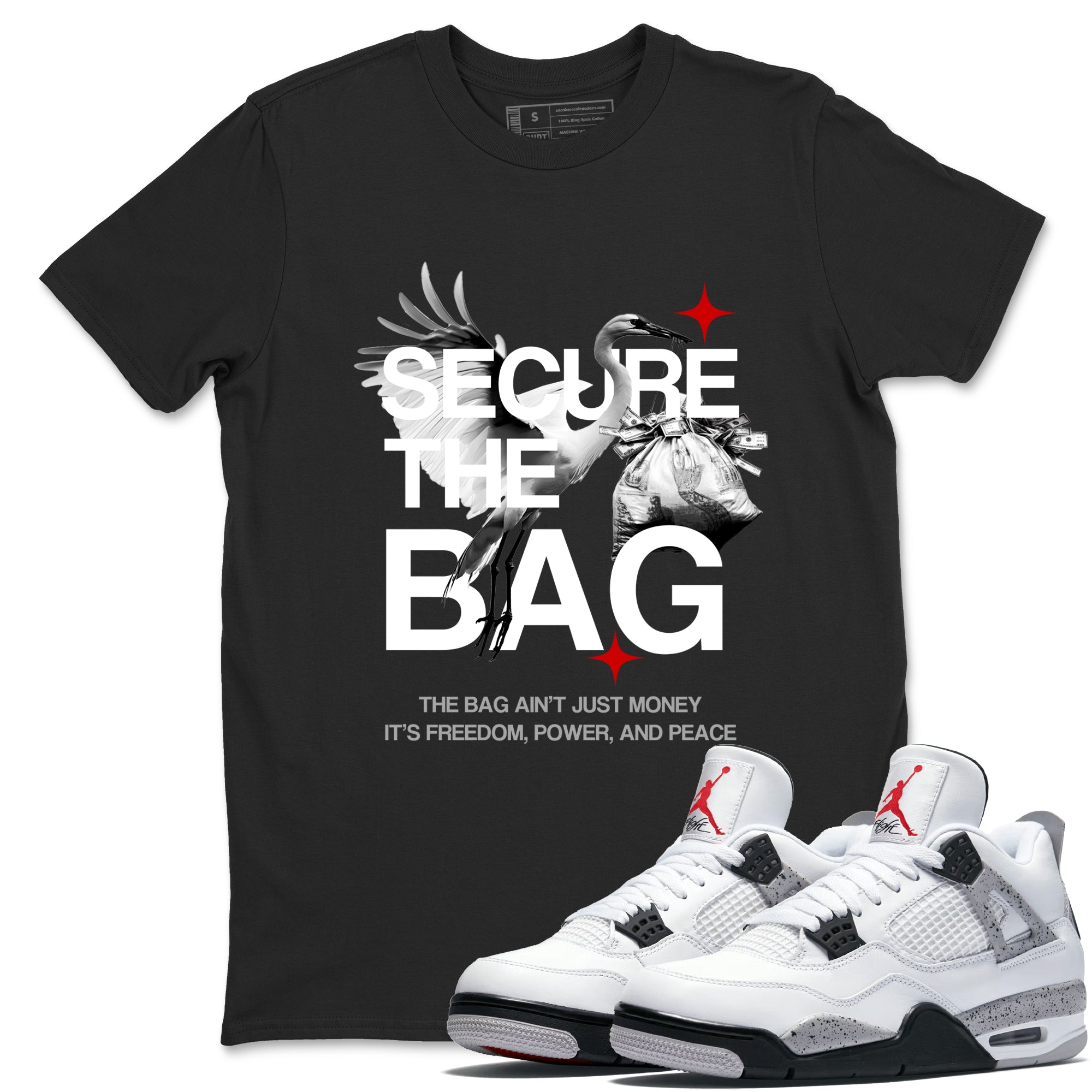 Secure The Bag SNRT Sneaker Tees - Air Jordan 4 White Cement - SNRT Sneaker T-shirts