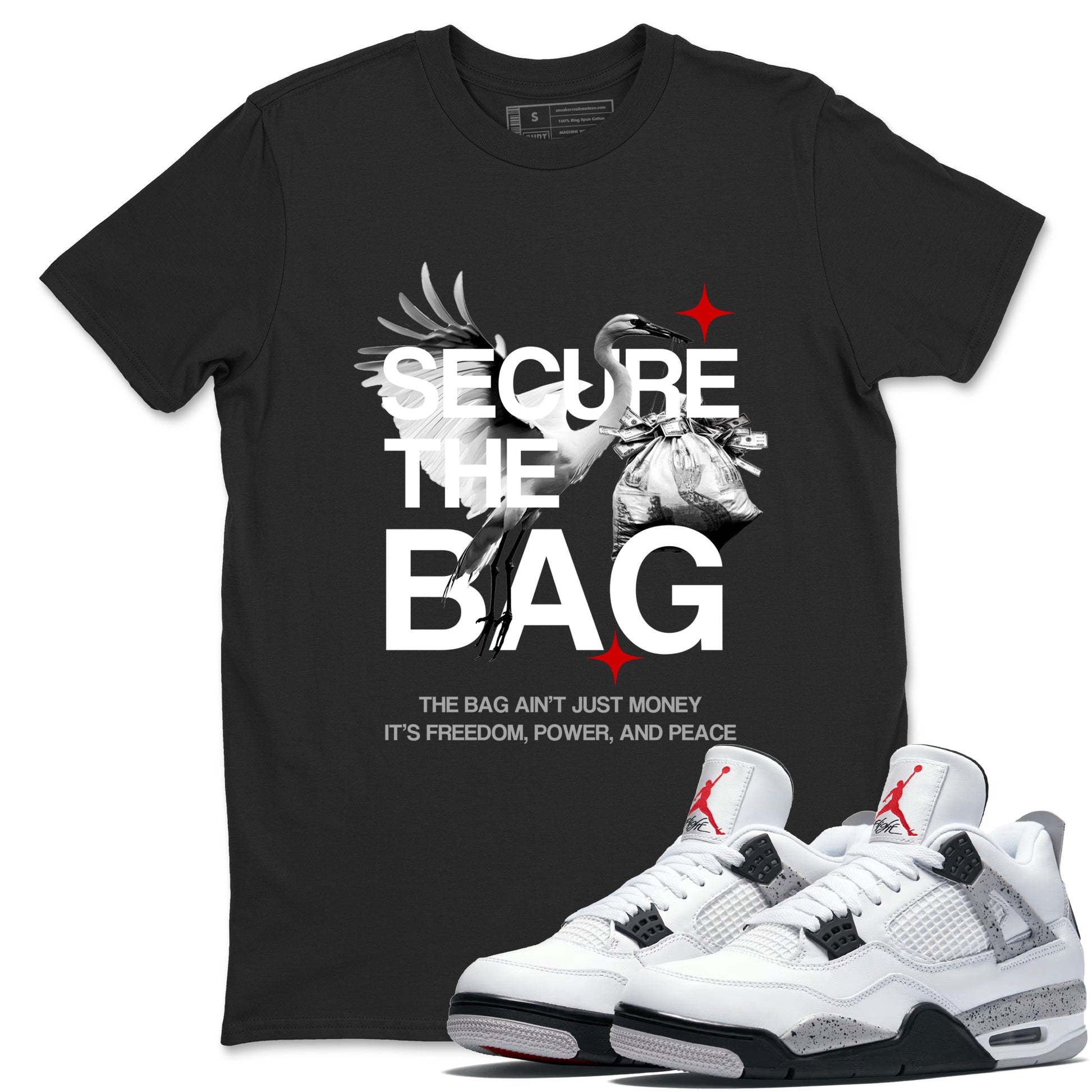 Secure The Bag SNRT Sneaker Tees - Air Jordan 4 White Cement - SNRT Sneaker T-shirts