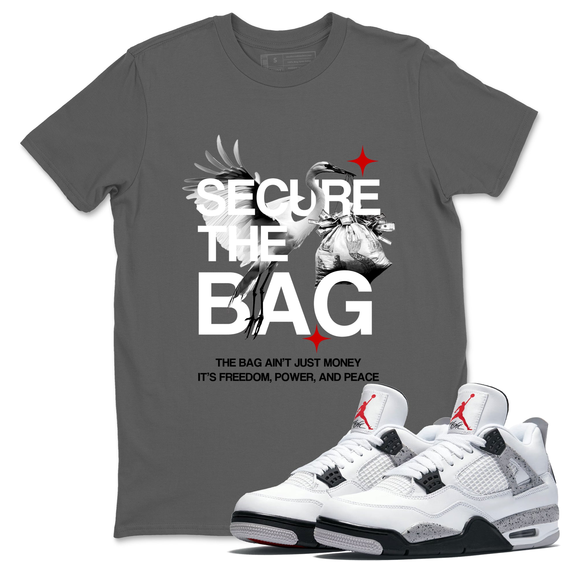 Secure The Bag SNRT Sneaker Tees - Air Jordan 4 White Cement - SNRT Sneaker T-shirts