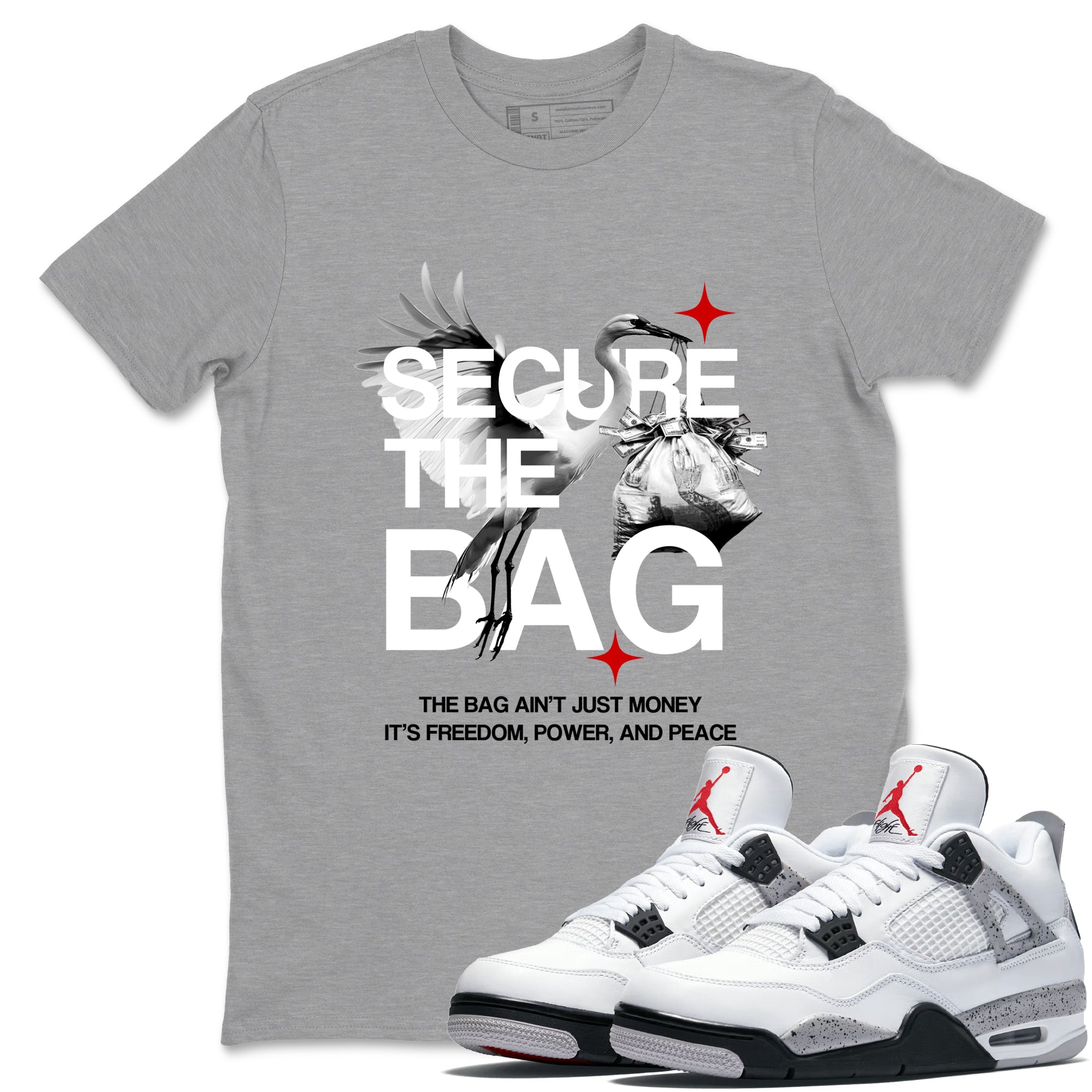 Secure The Bag SNRT Sneaker Tees - Air Jordan 4 White Cement - SNRT Sneaker T-shirts