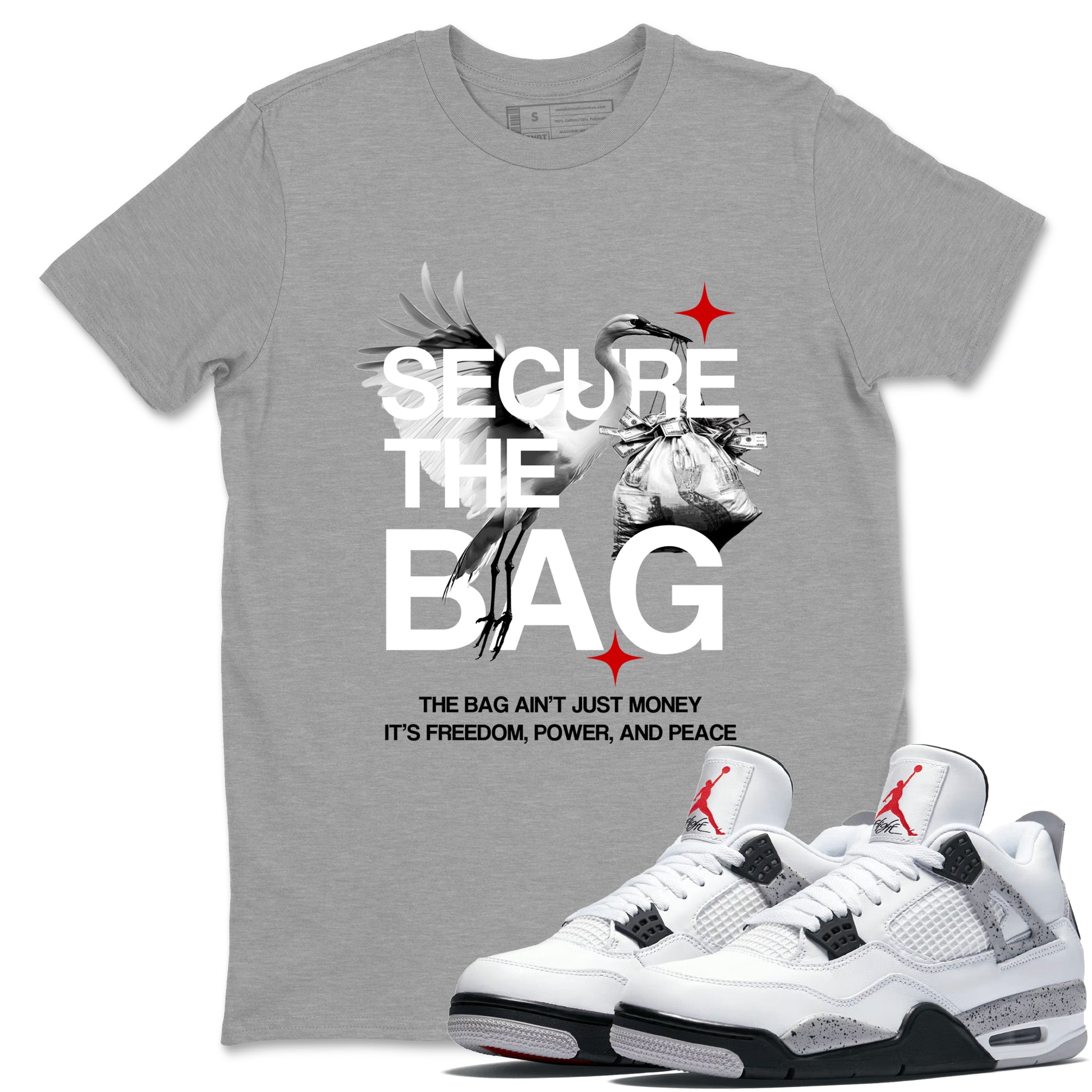 Secure The Bag SNRT Sneaker Tees - Air Jordan 4 White Cement - SNRT Sneaker T-shirts