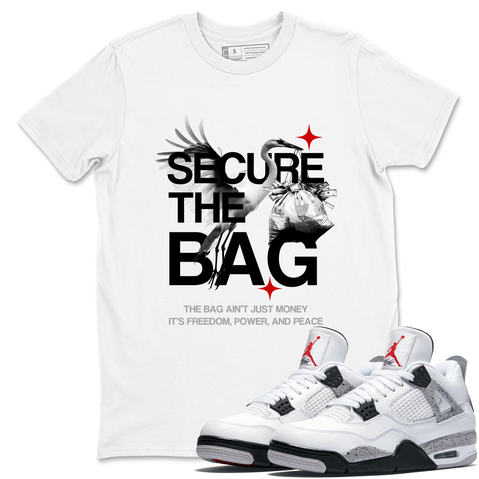 Secure The Bag SNRT Sneaker Tees - Air Jordan 4 White Cement - SNRT Sneaker T-shirts