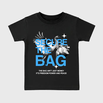 Secure The Bag affordable baby and kids t-shirt designed to match the Air Jordan 5 Black Carolina, featuring coordinated Black 2 options for the perfect little sneakerhead streetwear look.