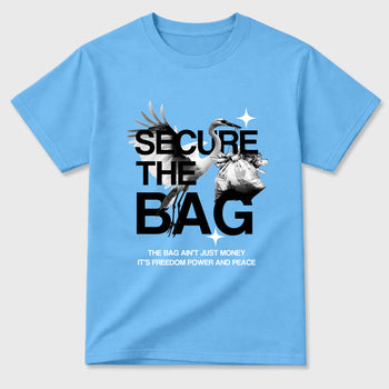 Secure The Bag Graphic T-Shirt sneaker match tee designed for the Air Jordan 5 Black Carolina, featuring coordinated color options for a perfect streetwear match. Carolina Blue 2 shirt.