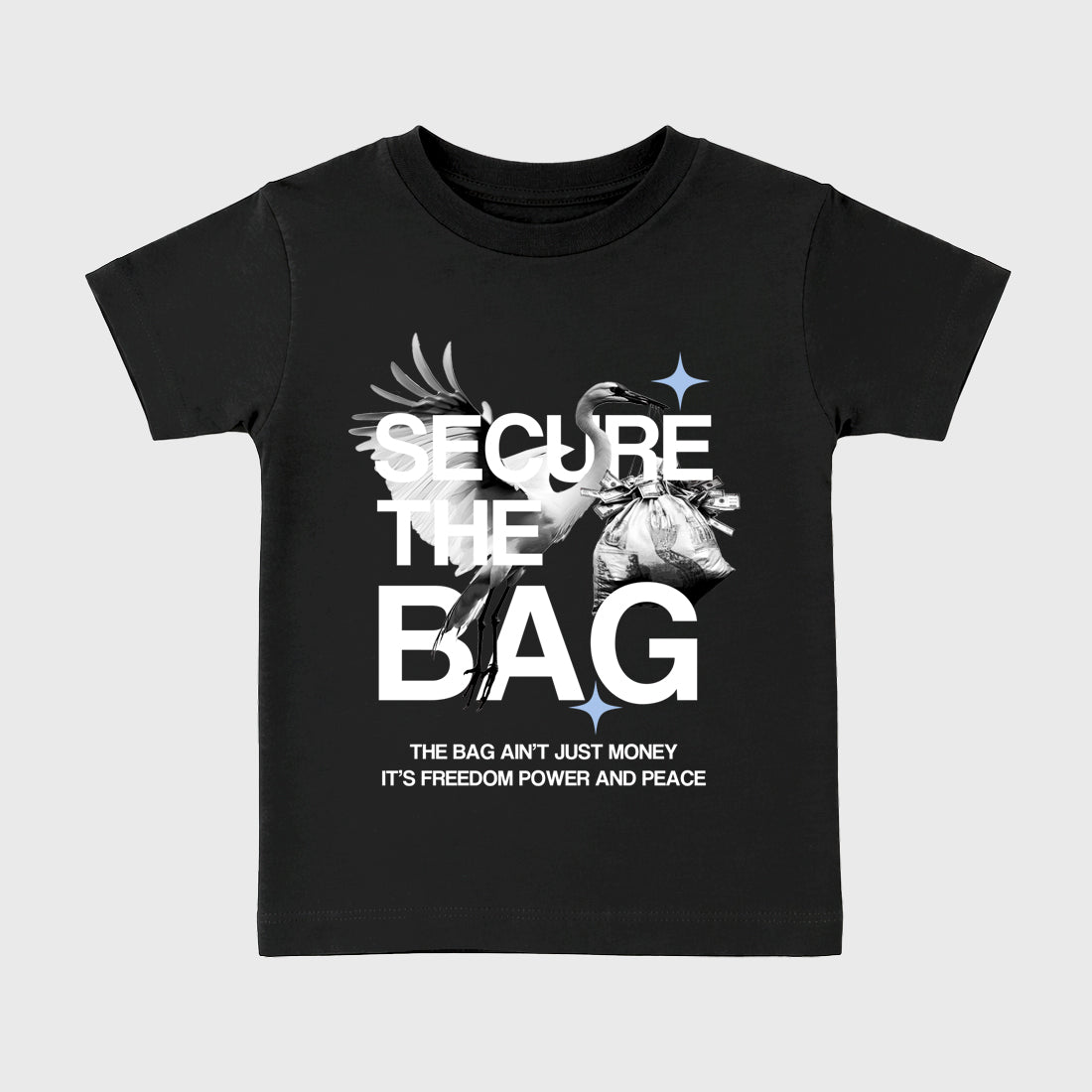 Sneaker match tees – Sneaker Tees To Match Air Jordan 5 White Metallic Shoes – Secure The Bag Kids T-Shirt Black 2