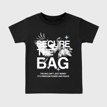 Sneaker match tees – Sneaker Tees To Match Air Jordan 5 White Metallic Shoes – Secure The Bag Kids T-Shirt Black 2