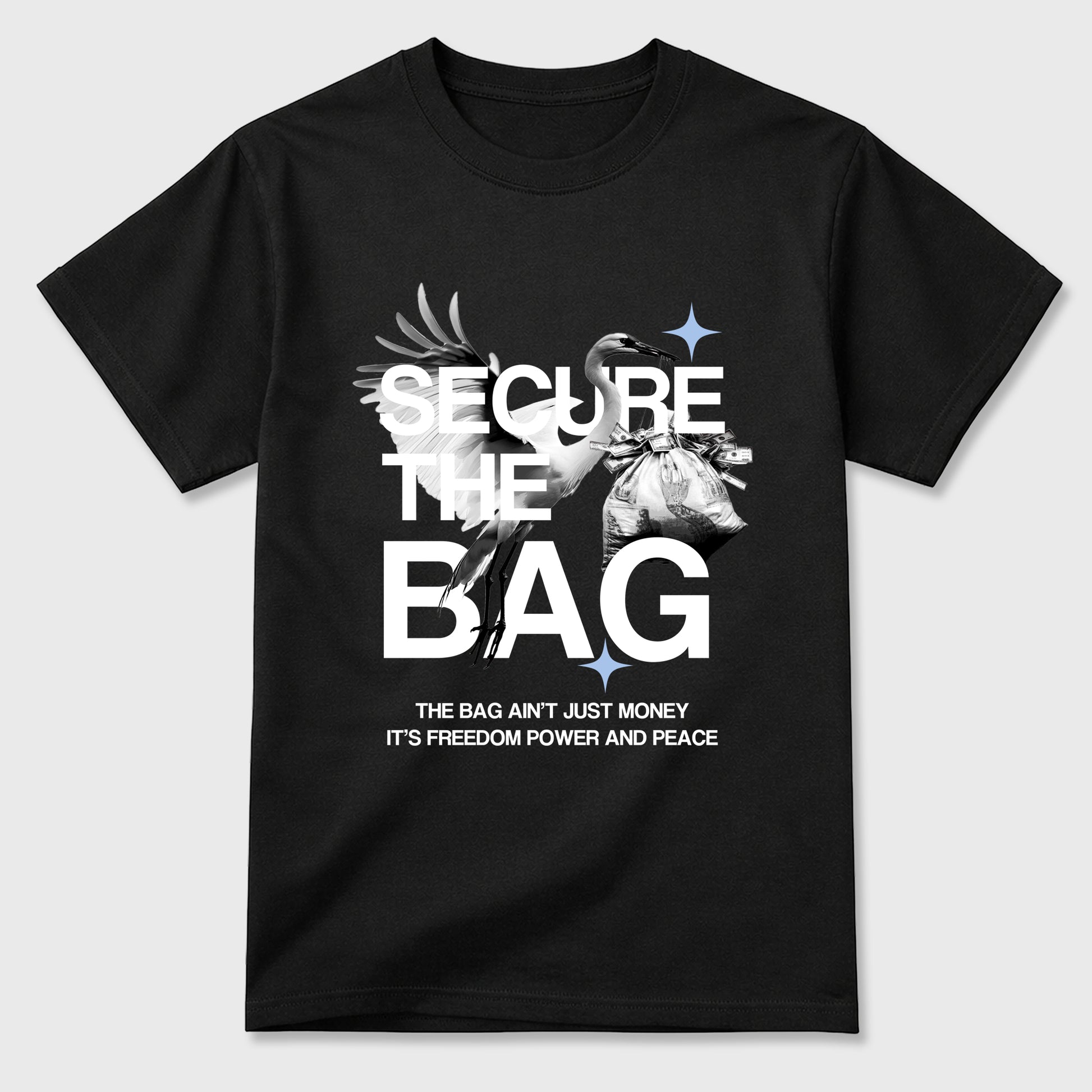 Sneaker match tees – Sneaker Tees To Match Air Jordan 5 White Metallic Shoes – Secure The Bag Tee Black 2