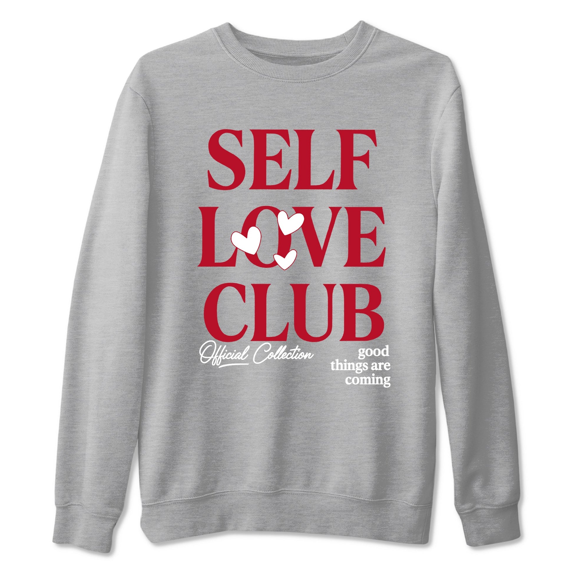 Self Love Club sneaker match t-shirt styled to complete your fit with the Air Jordan 1 Ruby sneakers, shown in Heather Grey 2.