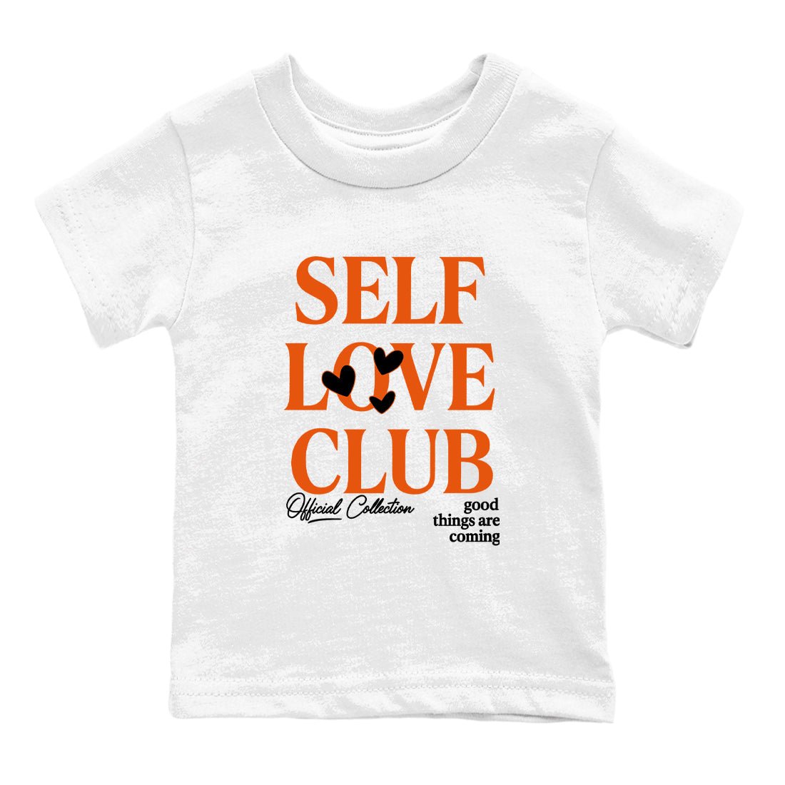Self Love Club baby and kids t-shirt crafted for little sneakerheads to shine with the Air Jordan 1 Shattered Backboard sneakers, displayed in White 2.
