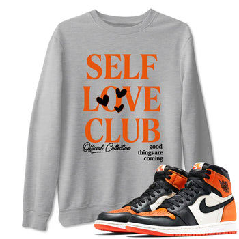 Self Love Club sneaker match t-shirt styled to complete your fit with the Air Jordan 1 Shattered Backboard sneakers, shown in Heather Grey 1.
