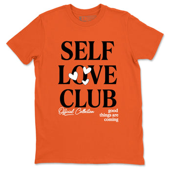 Self Love Club sneaker match t-shirt styled to complete your fit with the Air Jordan 1 Shattered Backboard sneakers, shown in Orange 2.