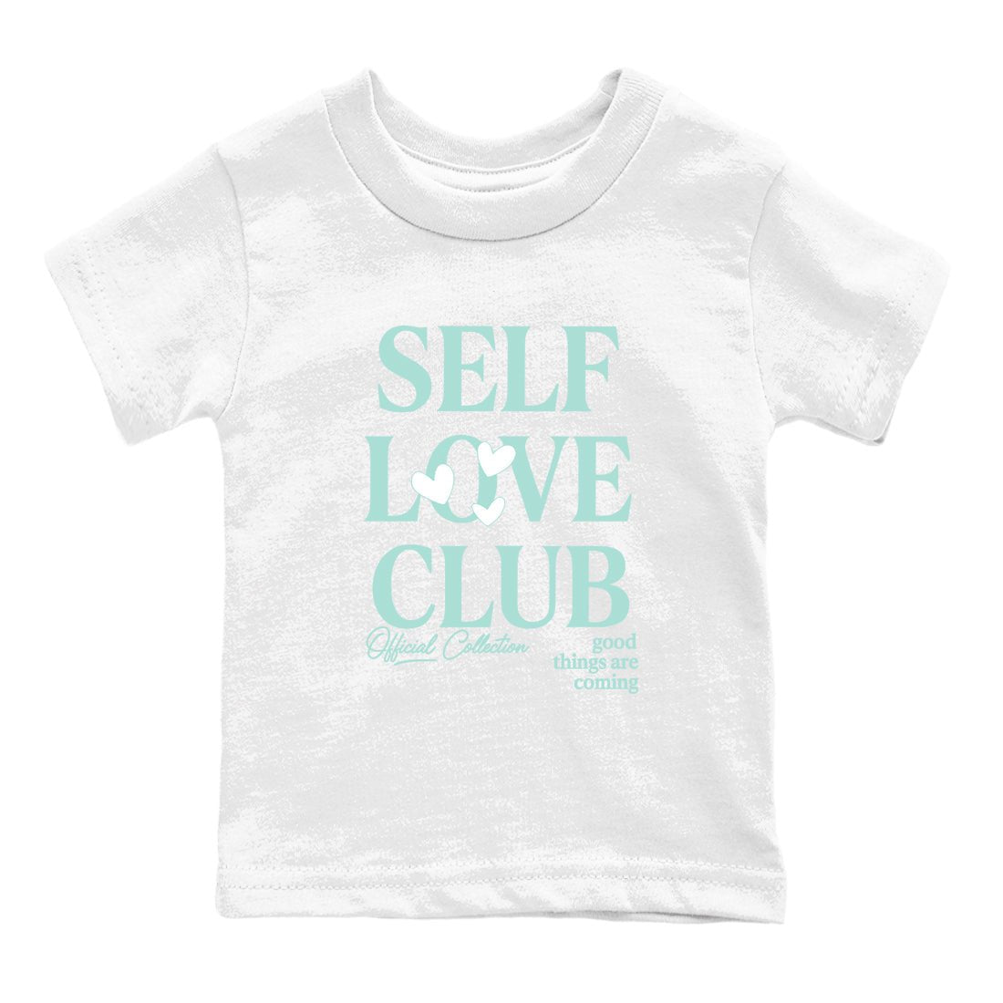 Self Love Club baby and kids t-shirt crafted for little sneakerheads to shine with the Air Jordan 11 Igloo sneakers, displayed in White 2.