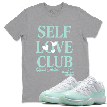 Self Love Club sneaker match t-shirt styled to complete your fit with the Air Jordan 11 Igloo sneakers, shown in Heather Grey 1.