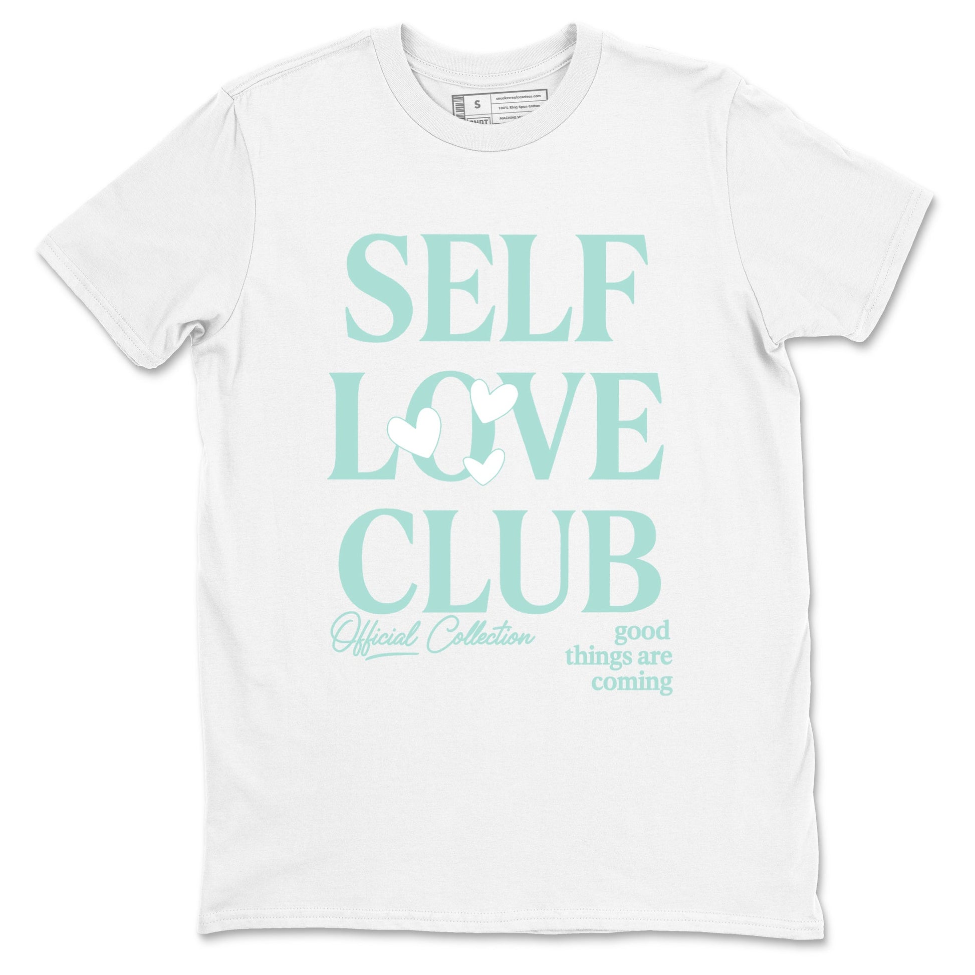 Self Love Club sneaker match t-shirt styled to complete your fit with the Air Jordan 11 Igloo sneakers, shown in White 2.