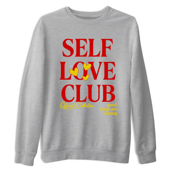 Self Love Club sneaker match t-shirt styled to complete your fit with the Air Jordan 14 Challenge Red sneakers, shown in Heather Grey 2.