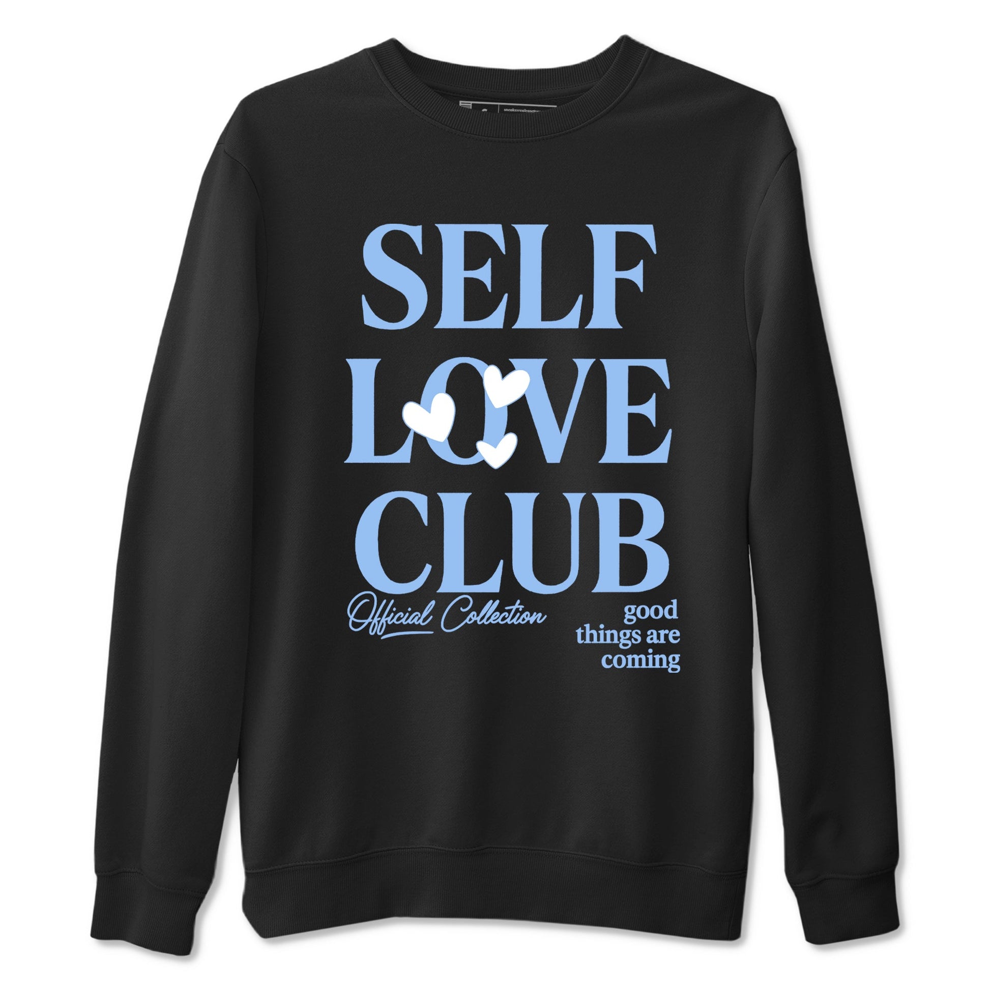 Self Love Club sneaker match t-shirt styled to complete your fit with the Air Jordan 4 Aluminum sneakers, shown in Black 2.