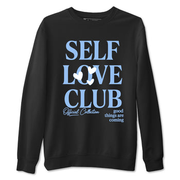 Self Love Club sneaker match t-shirt styled to complete your fit with the Air Jordan 4 Aluminum sneakers, shown in Black 2.