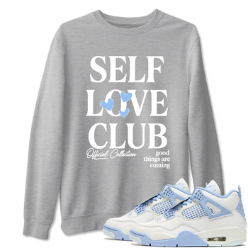Self Love Club sneaker match t-shirt styled to complete your fit with the Air Jordan 4 Aluminum sneakers, shown in Heather Grey 1.