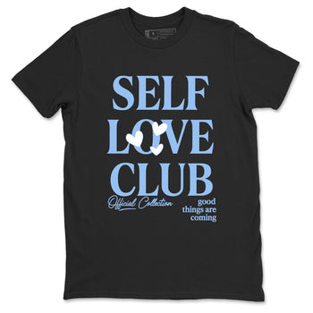 Self Love Club sneaker match t-shirt styled to complete your fit with the Air Jordan 4 Aluminum sneakers, shown in Black 2.