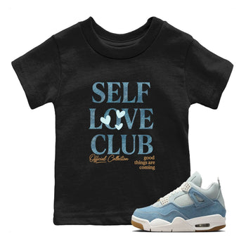 Sneaker match tees – Sneaker Tees To Match 4s Worn Blue Air Jordan 4 Denim Shoes – Self Love Club Kids T-Shirt Black 1
