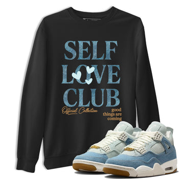 Sneaker match tees – Sneaker Tees To Match 4s Worn Blue Air Jordan 4 Denim Shoes – Self Love Club Tee Black 1