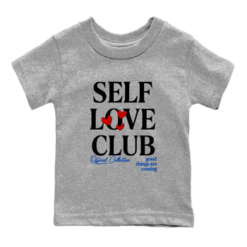 Self Love Club baby and kids t-shirt crafted for little sneakerheads to shine with the Air Jordan 4 Rare Air sneakers, displayed in Heather Grey 2.