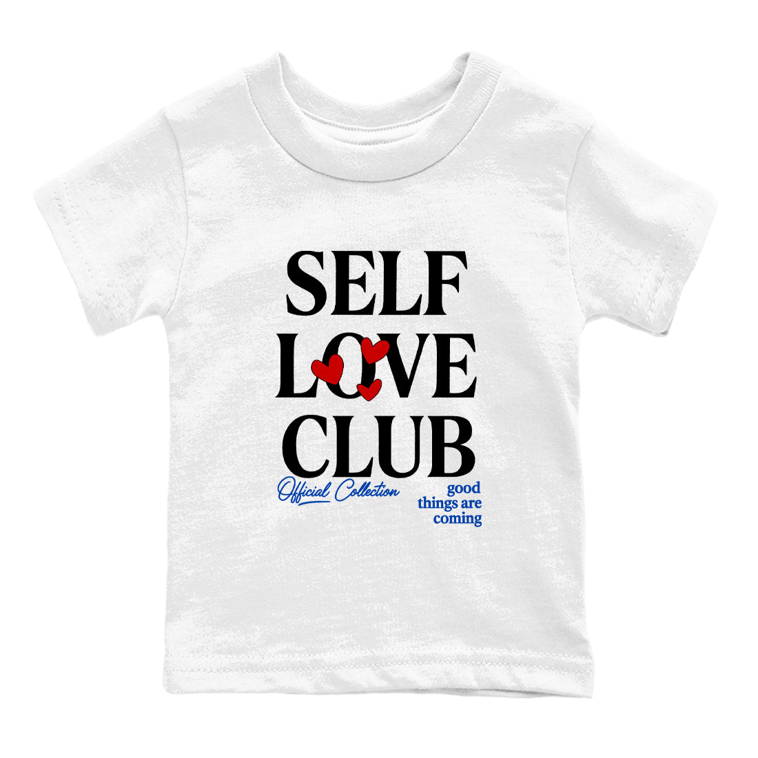 Self Love Club baby and kids t-shirt crafted for little sneakerheads to shine with the Air Jordan 4 Rare Air sneakers, displayed in White 2.