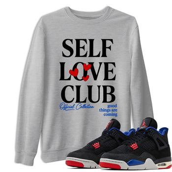 Self Love Club sneaker match t-shirt styled to complete your fit with the Air Jordan 4 Rare Air sneakers, shown in Heather Grey 1.