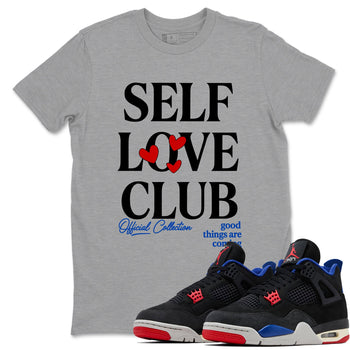 Self Love Club sneaker match t-shirt styled to complete your fit with the Air Jordan 4 Rare Air sneakers, shown in Heather Grey 1.