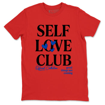 Self Love Club sneaker match t-shirt styled to complete your fit with the Air Jordan 4 Rare Air sneakers, shown in Red 2.