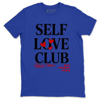 Self Love Club sneaker match t-shirt styled to complete your fit with the Air Jordan 4 Rare Air sneakers, shown in Royal Blue 2.