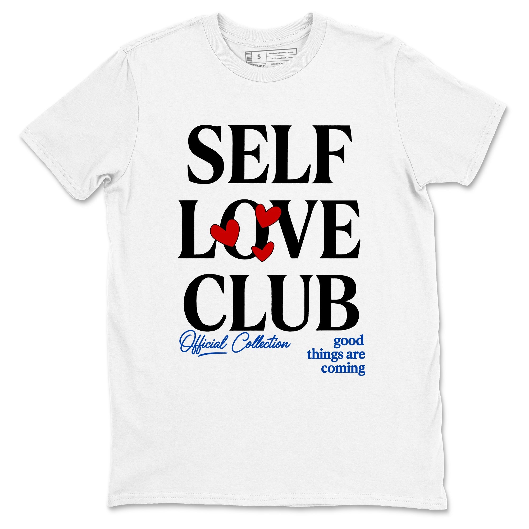 Self Love Club sneaker match t-shirt styled to complete your fit with the Air Jordan 4 Rare Air sneakers, shown in White 2.