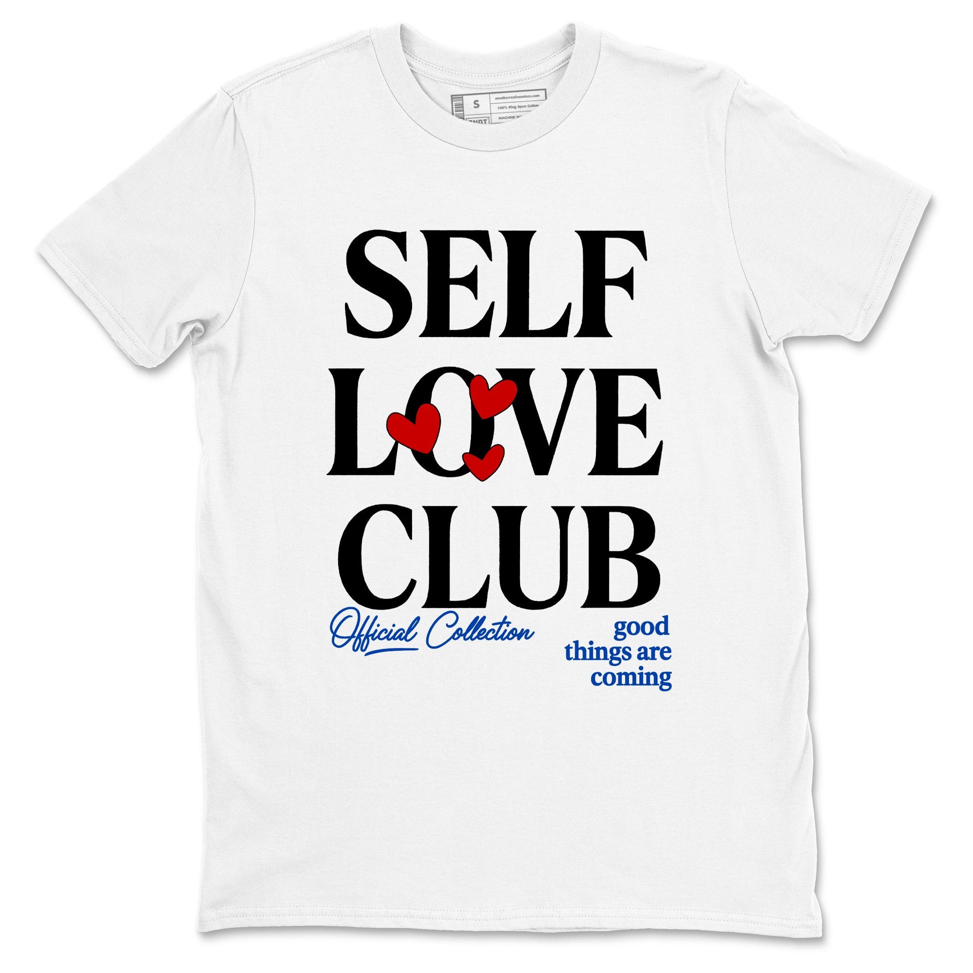 Self Love Club sneaker match t-shirt styled to complete your fit with the Air Jordan 4 Rare Air sneakers, shown in White 2.