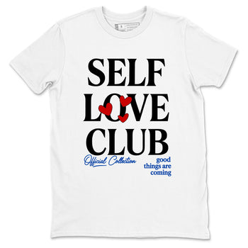 Self Love Club sneaker match t-shirt styled to complete your fit with the Air Jordan 4 Rare Air sneakers, shown in White 2.