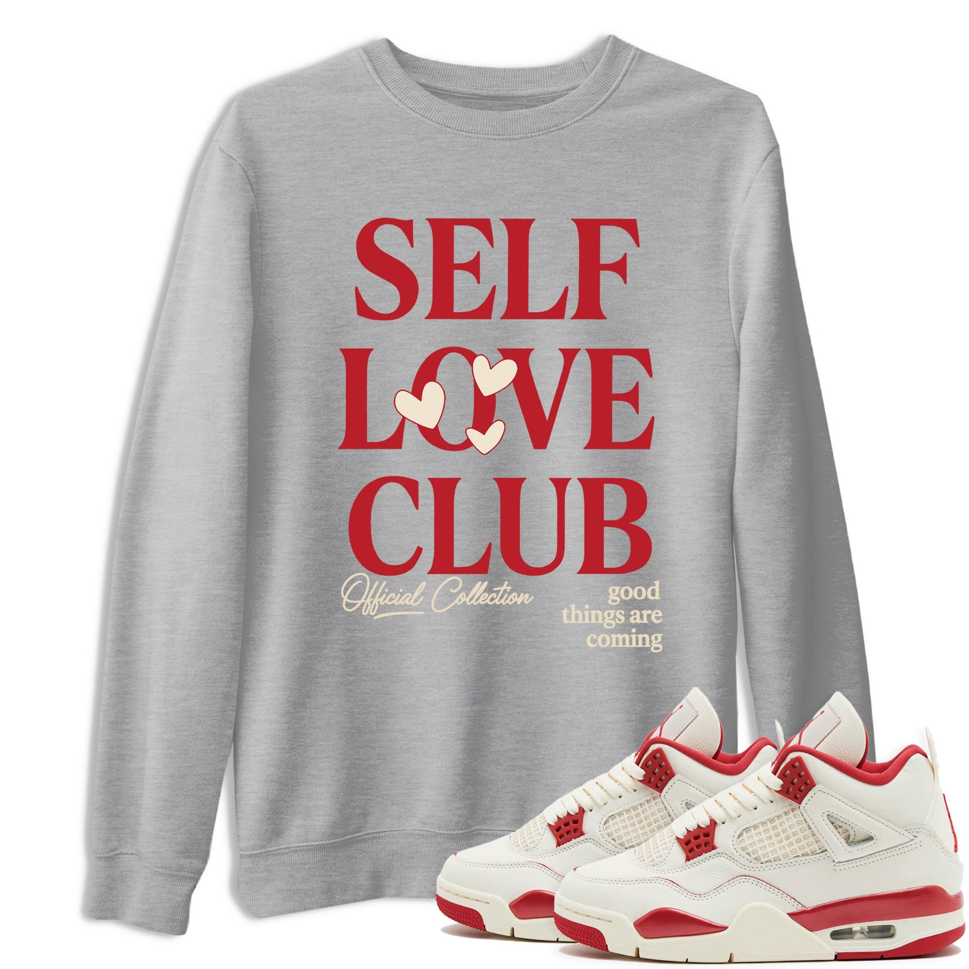Sneaker match tees – Sneaker Tees To Match Air Jordan 4 Valentines Day Shoes – Self Love Club Tee Heather Grey 1