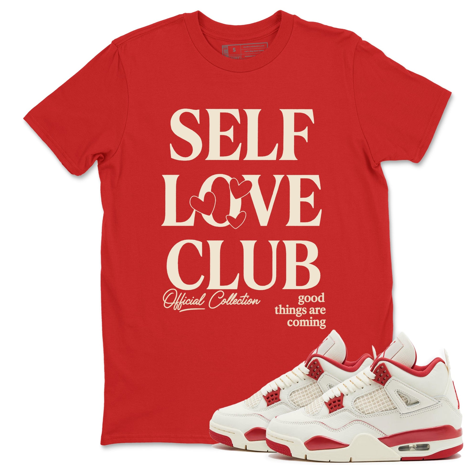 Sneaker match tees – Sneaker Tees To Match Air Jordan 4 Valentines Day Shoes – Self Love Club Tee Red 1